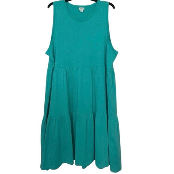 J Crew Cotton Aqua Turquoise Sleeveless Tiered RuffleDress XXL Summer Beachy - Picture 1 of 10